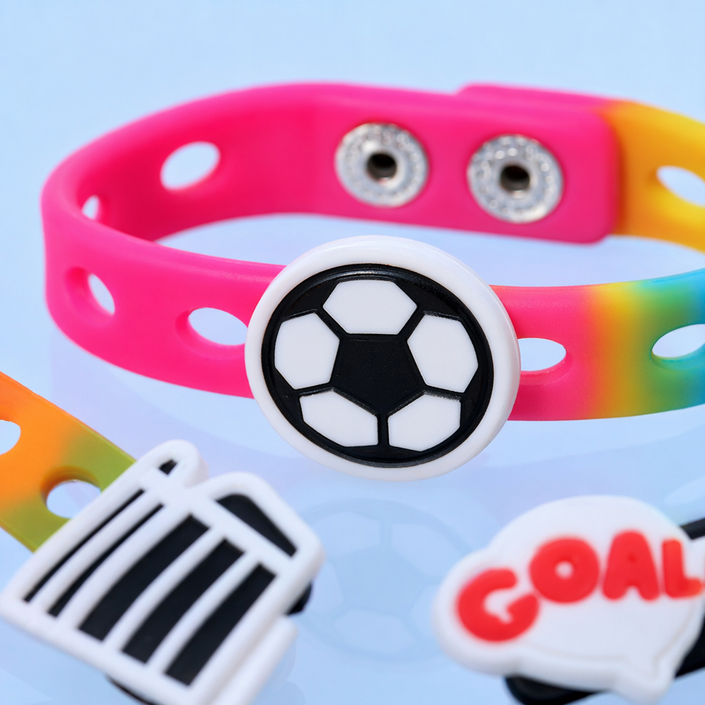 Colorful football-themed wristband, fashionable and sporty style, suitable for both men and women, elastic woven style Application Scenario