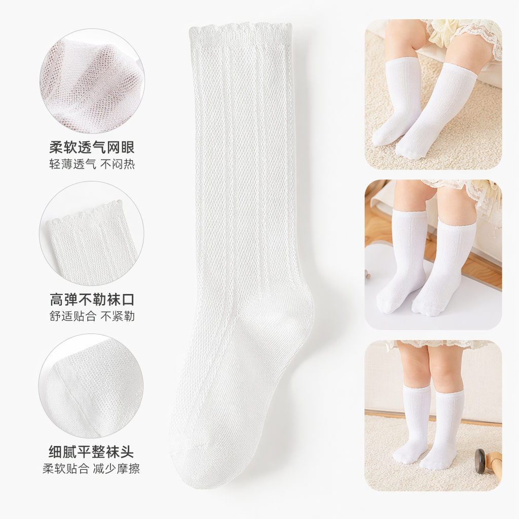 纯棉白色中筒袜 透气吸汗男女同款基础百搭图