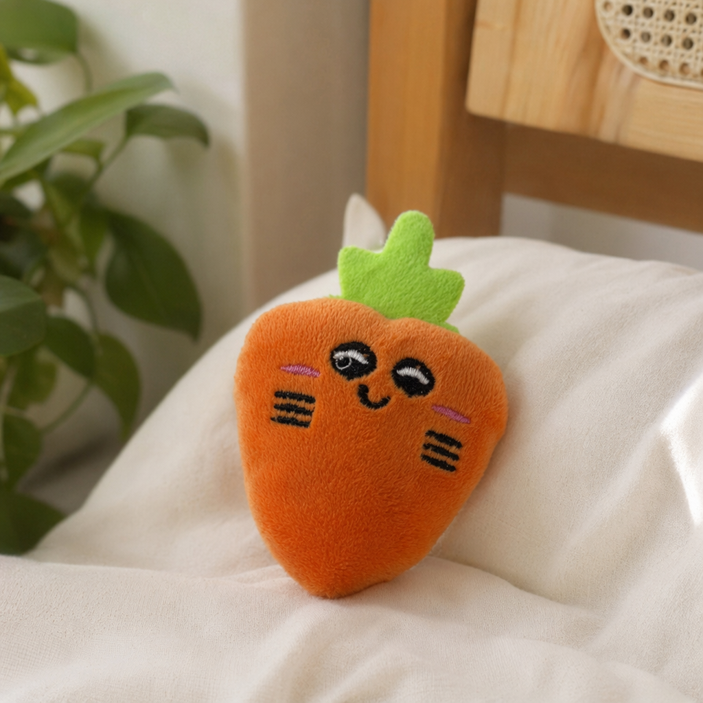 A cute cartoon plush toy in the shape of an orange carrot as a decorative item details Picture