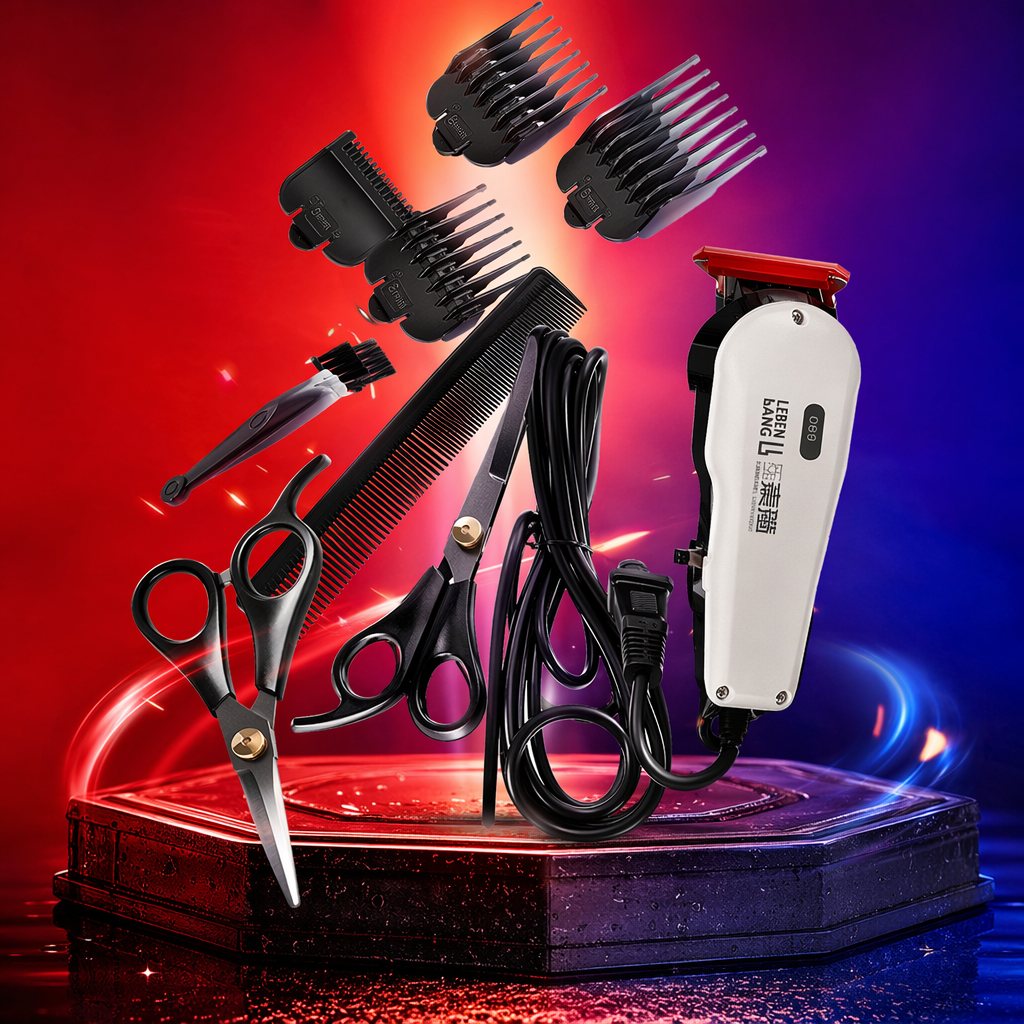 White electric clipper and accessories: Home hair clipper, silent rechargeable, with blade head lubricating oil Specification image