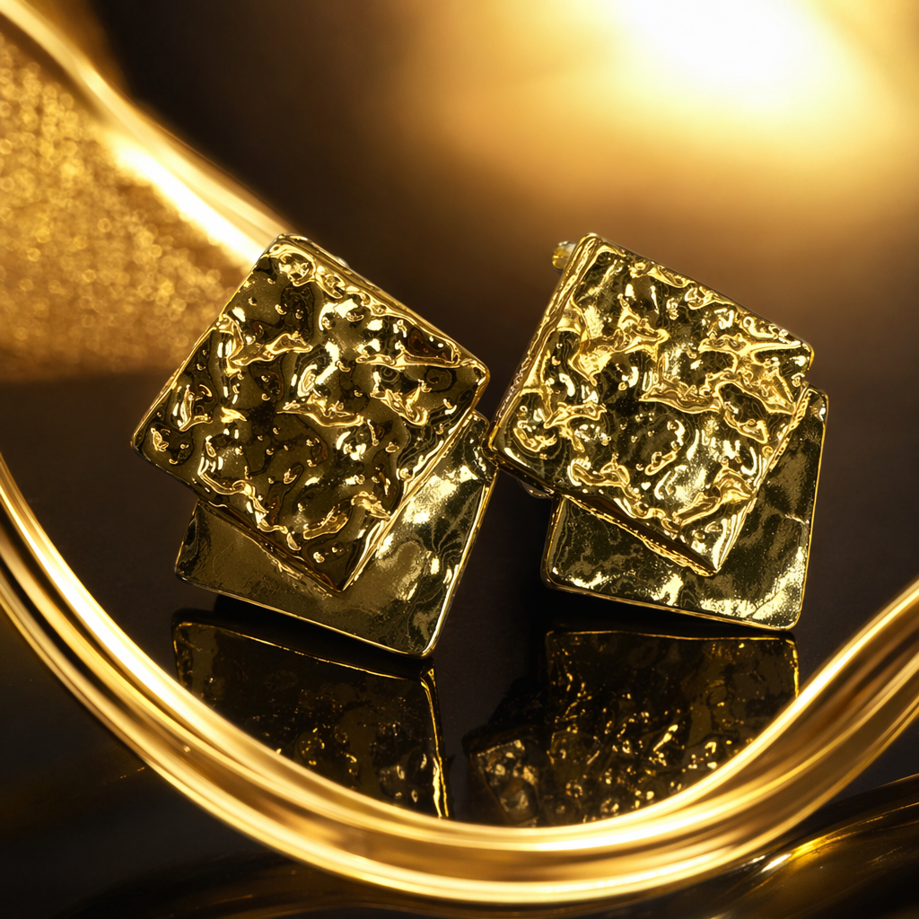 Golden square stud earrings are fashionable, simple and versatile earrings, a light luxury accessory for women Specification image