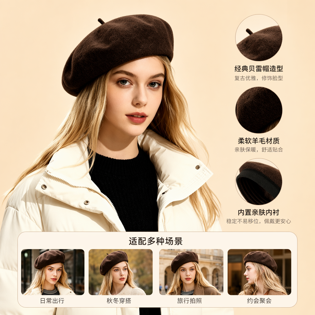 Blue beret women's autumn and winter Korean-style versatile and face-enhancing woolen top hat