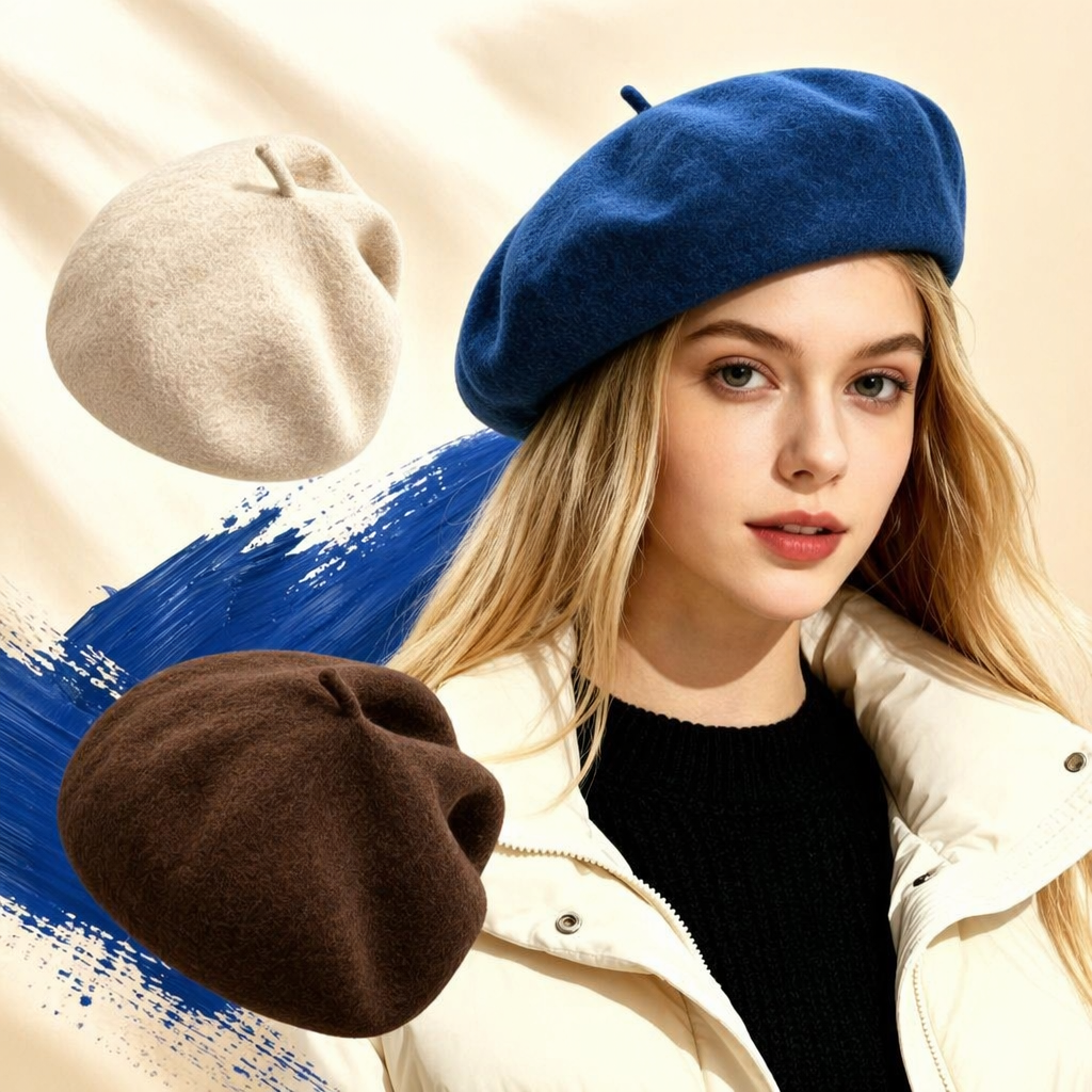 In-stock autumn and winter alpaca beret for women, Korean style, versatile and face-enhancing small woolen top hat, cross-border hat, women's woolen beret, retro British woolen knitted painter hat, adult autumn and winter warm hat Specification image