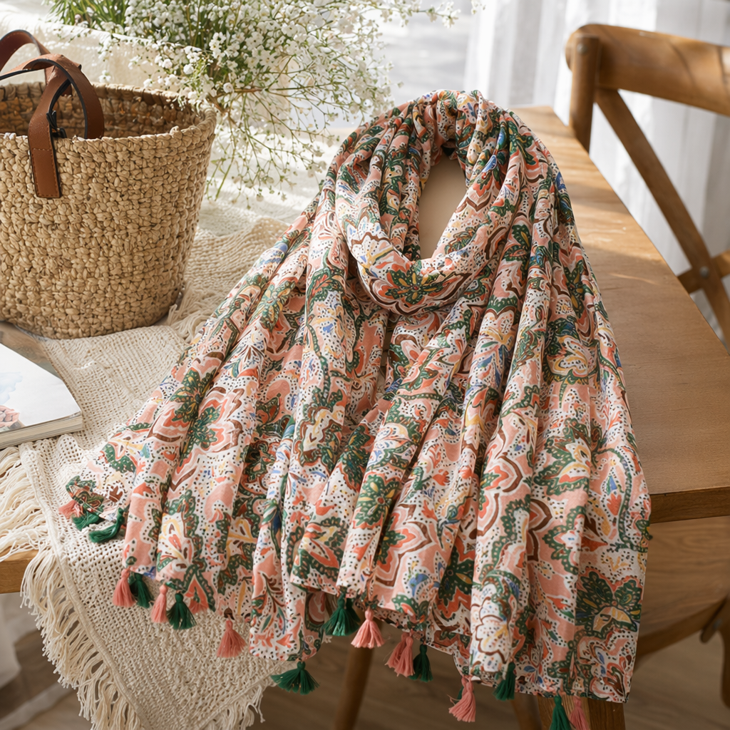 Colorful floral pattern scarves are warm in autumn and winter. Pure cotton knitted scarves are fashionable and versatile for women details Picture