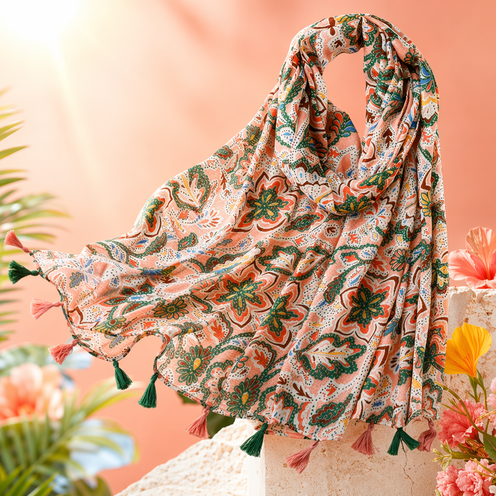 Colorful floral pattern scarves are warm in autumn and winter. Pure cotton knitted scarves are fashionable and versatile for women Specification image