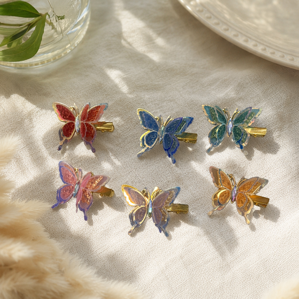 Colorful butterfly hair clips, sweet and girlish headwear, available in multiple colors with a metallic texture details Picture