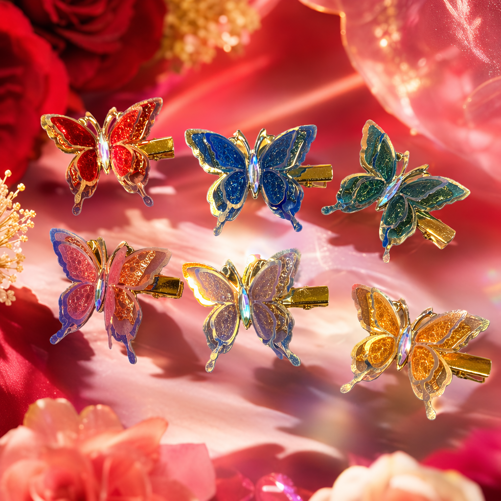 Colorful butterfly hair clips, sweet and girlish headwear, available in multiple colors with a metallic texture Specification image