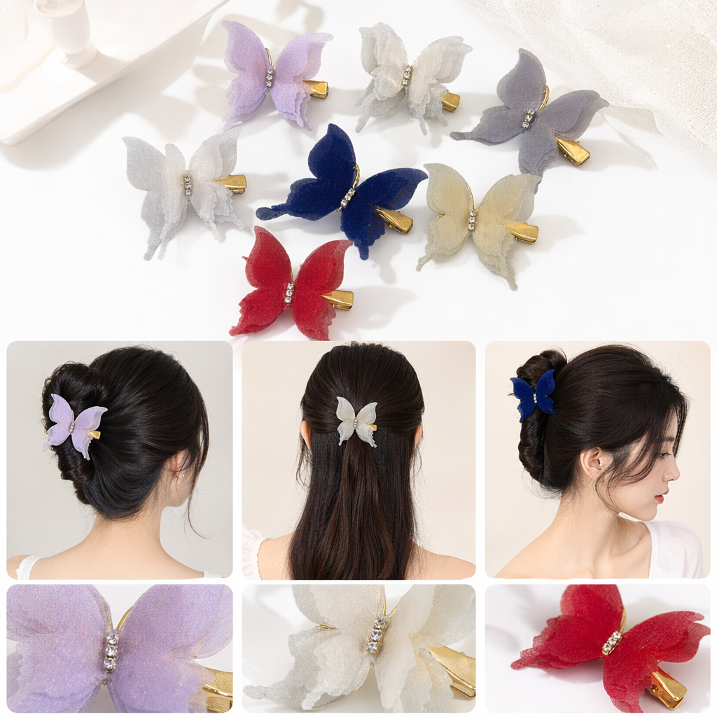 Colorful butterfly hair clips made of Korean alloy are light, anti-slip and won't damage your hair. They are sweet and suitable for daily wear