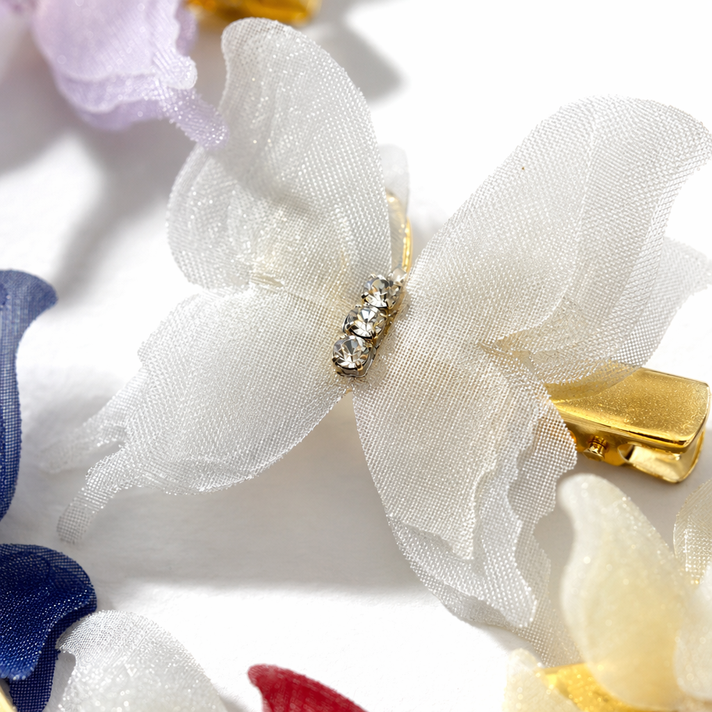 Colorful butterfly hair clips made of Korean alloy are light, anti-slip and won't damage your hair. They are sweet and suitable for daily wear Application Scenario