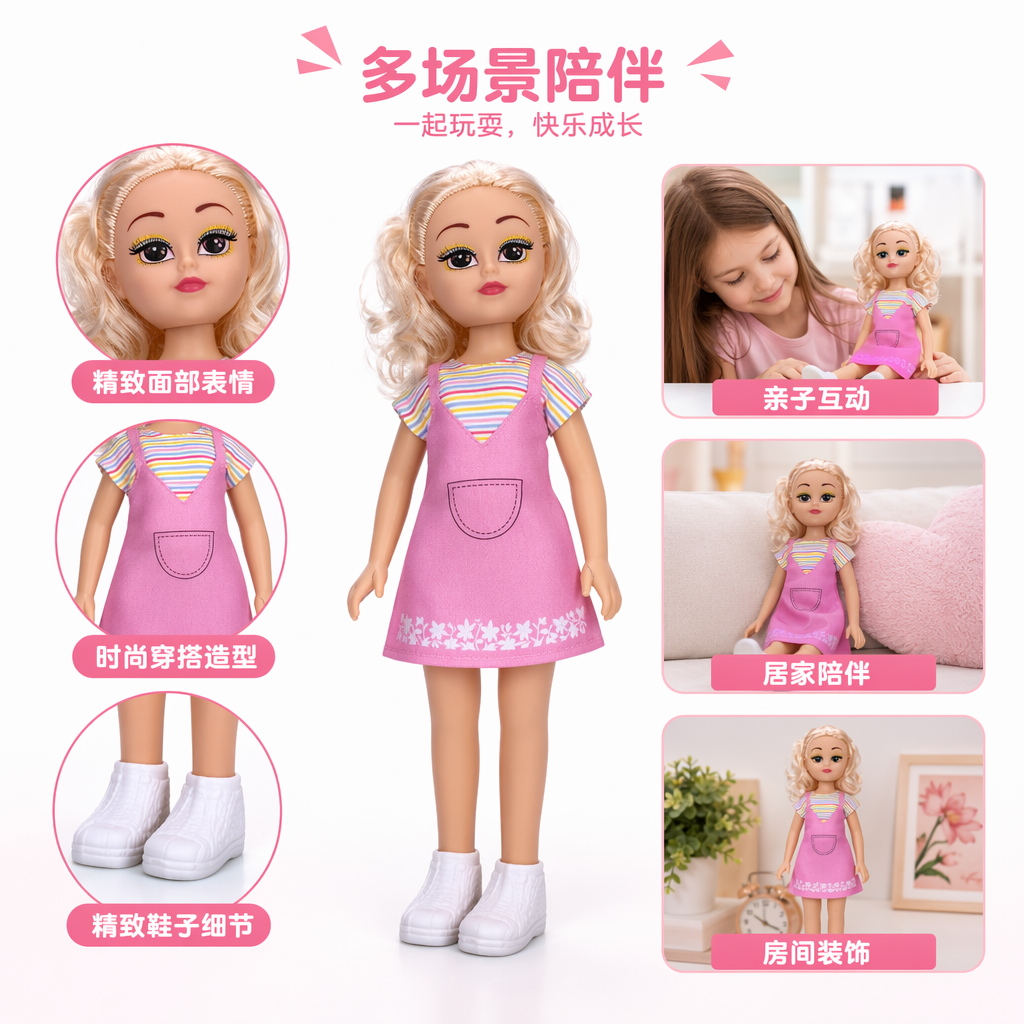 粉色包装金发女童塑料玩偶