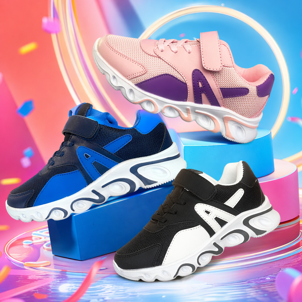 Pink, purple, black, blue and white contrasting breathable sports shoes for both men and women Specification image