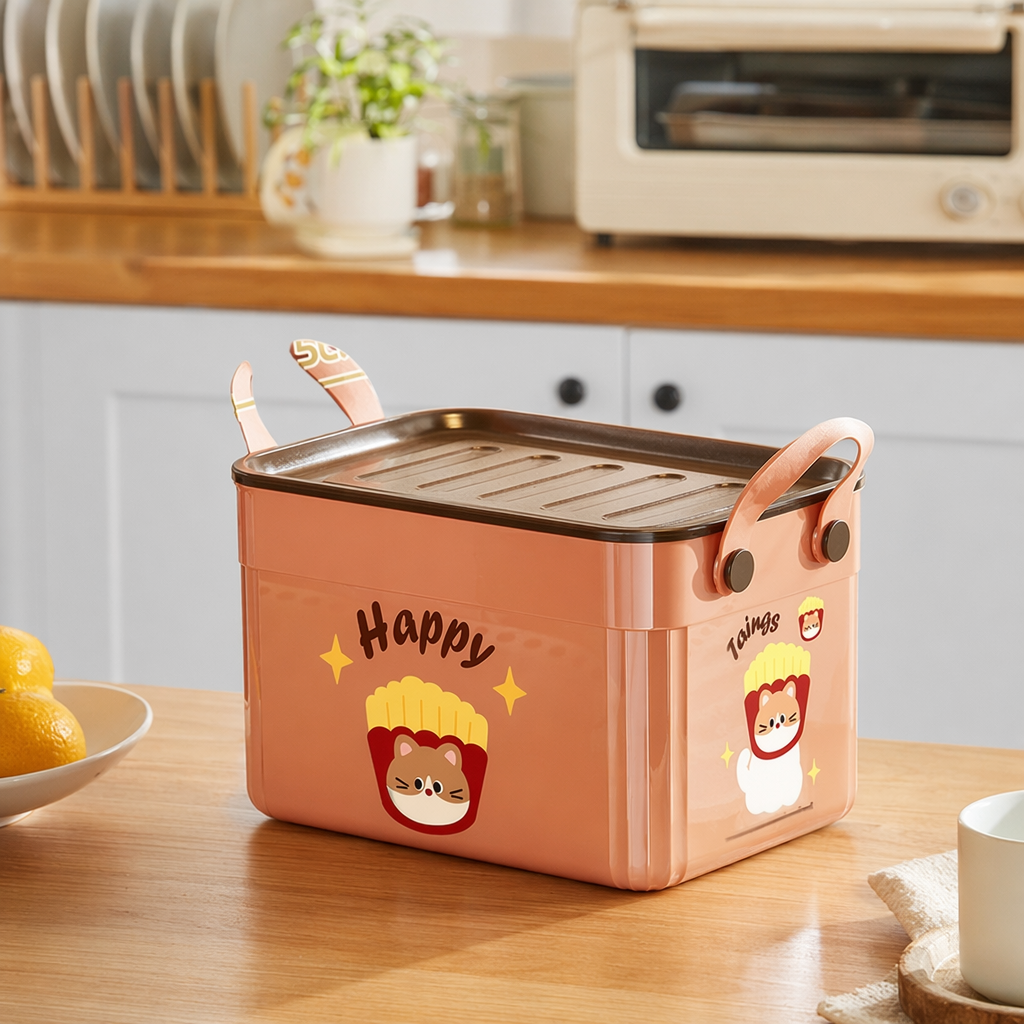 Pink rectangular covered storage box for home organization and storage, simple Nordic style details Picture