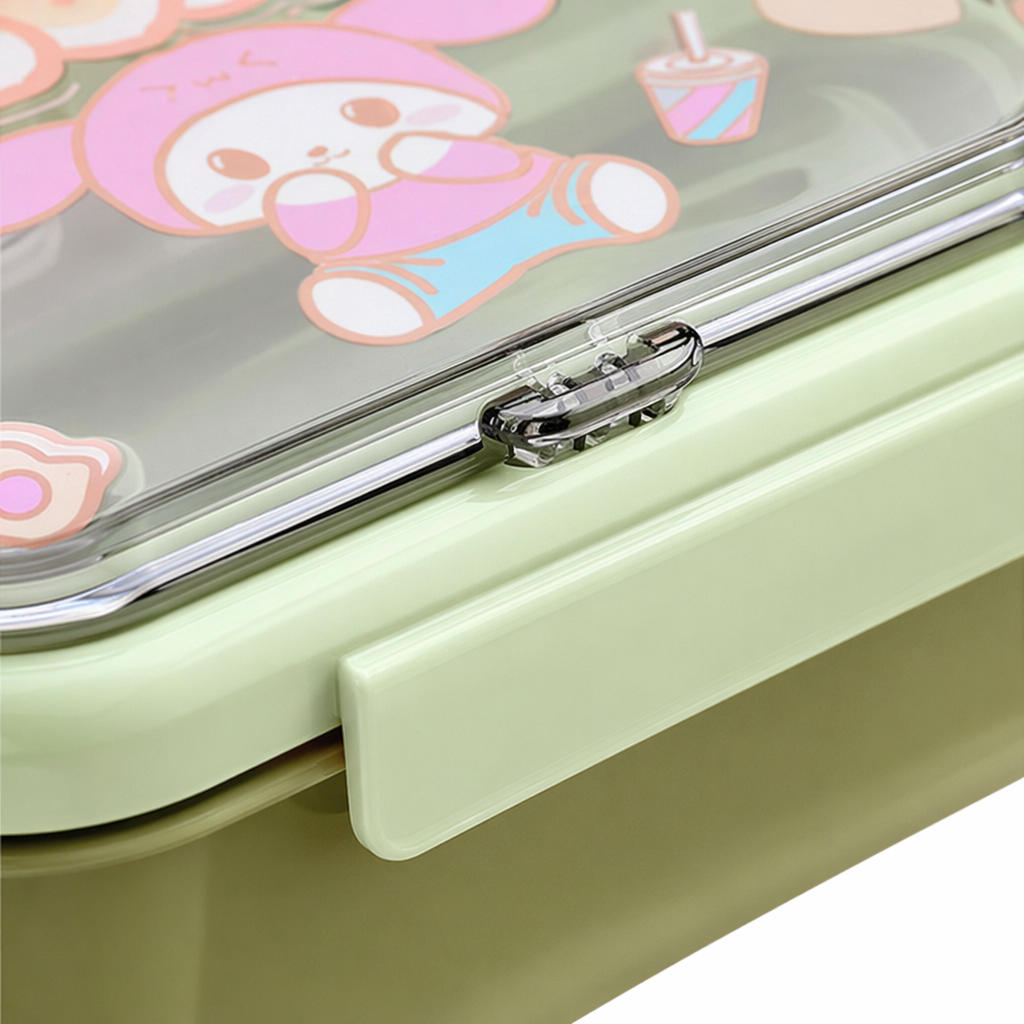 Green cartoon children's lunch box, portable, sealed and environmentally friendly PP material Application Scenario