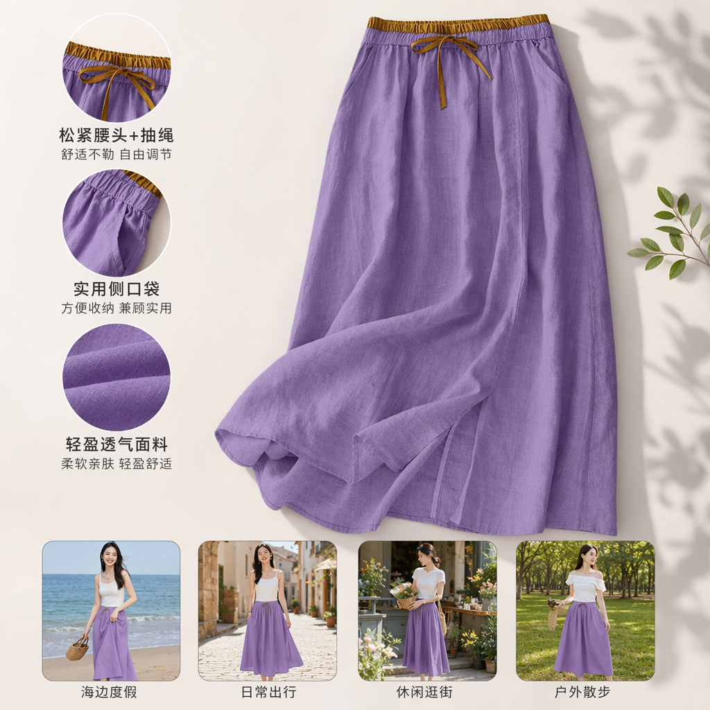 A new purple elegant long dress for women in summer, a slimming and form-fitting A-line dress