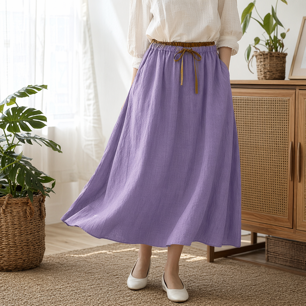 A new purple elegant long dress for women in summer, a slimming and form-fitting A-line dress details Picture