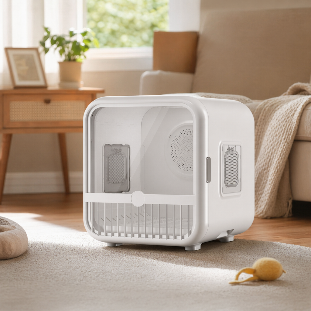 A portable breathable and foldable cat and dog transport box for white pets details Picture