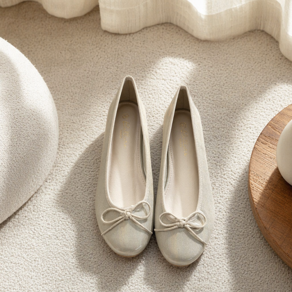 Beige ballet flat shoes for women, soft soles, comfortable and versatile casual single shoes details Picture