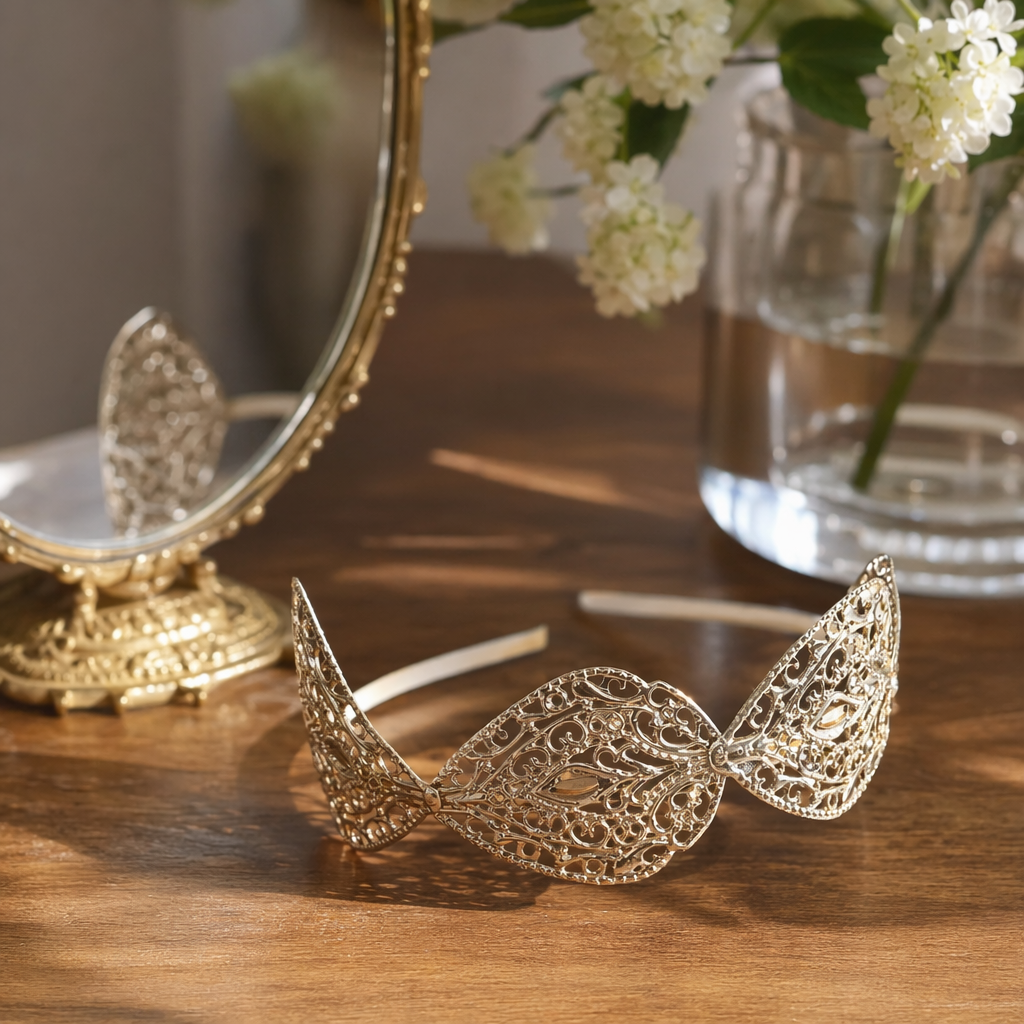 The golden hollowed-out decorative headband is a fashionable and versatile hair accessory that is a must-have for women's daily outfits details Picture