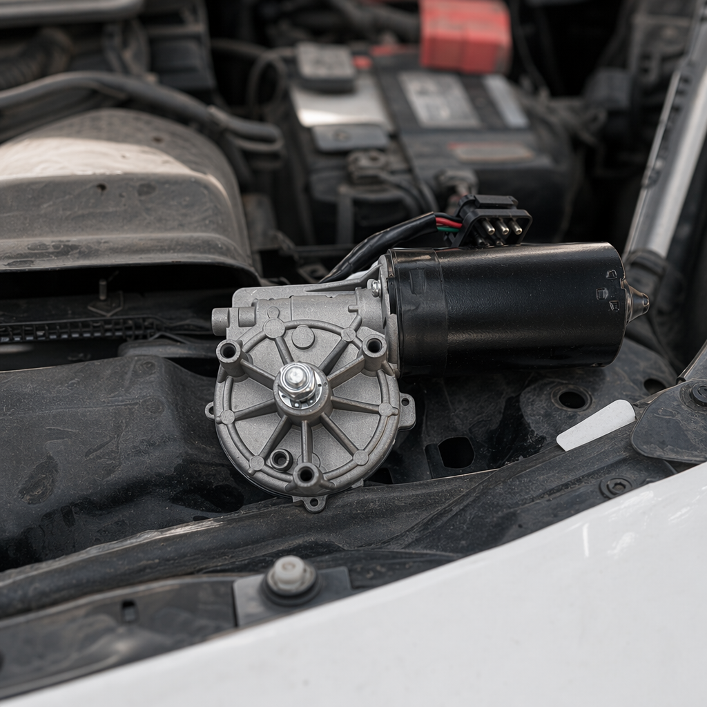 Black motor with silver gear housing and three colored wire connectors for Mercedes-Benz E-Class car wiper motor 1638201042 details Picture