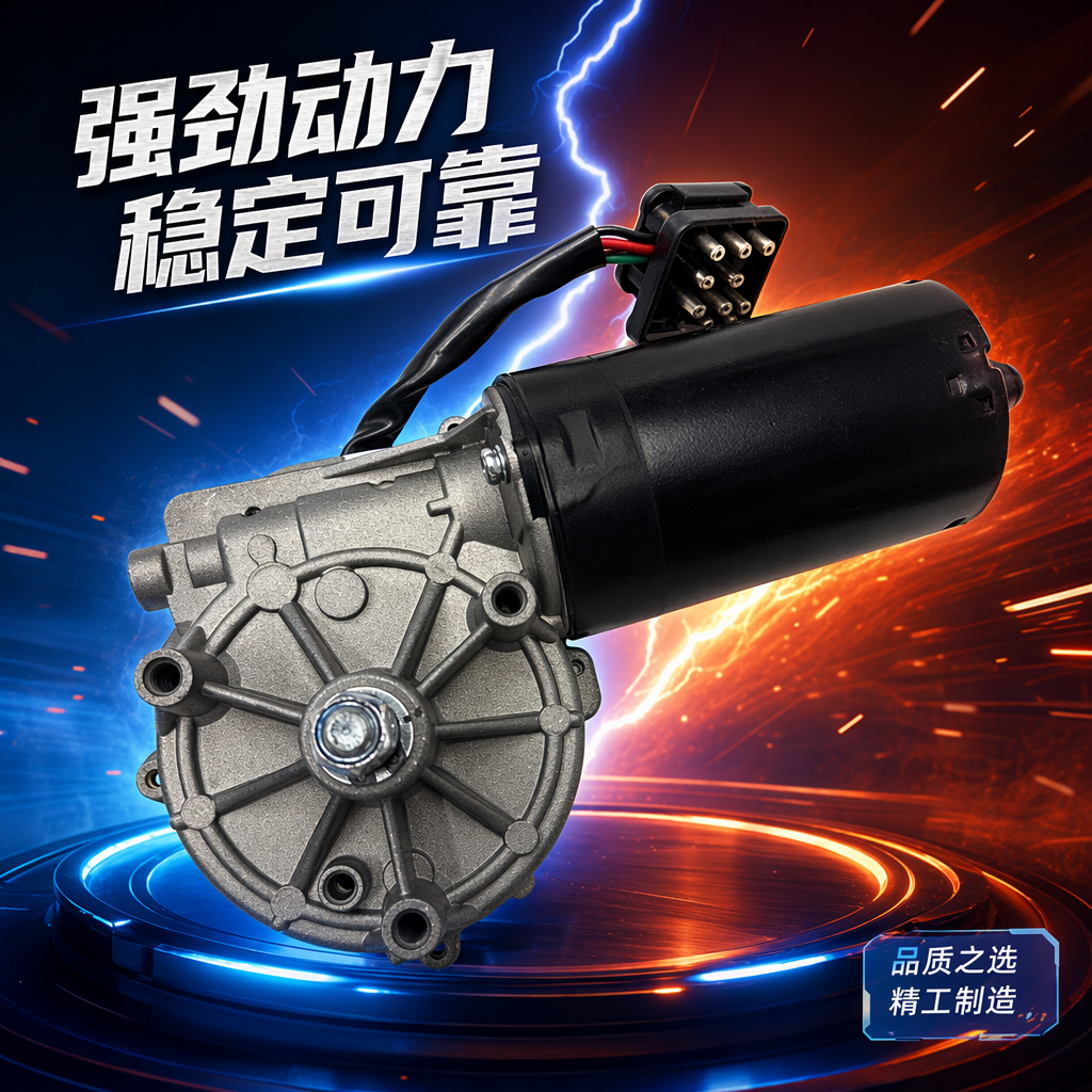 Black motor with silver gear housing and three colored wire connectors for Mercedes-Benz E-Class car wiper motor 1638201042 Specification image