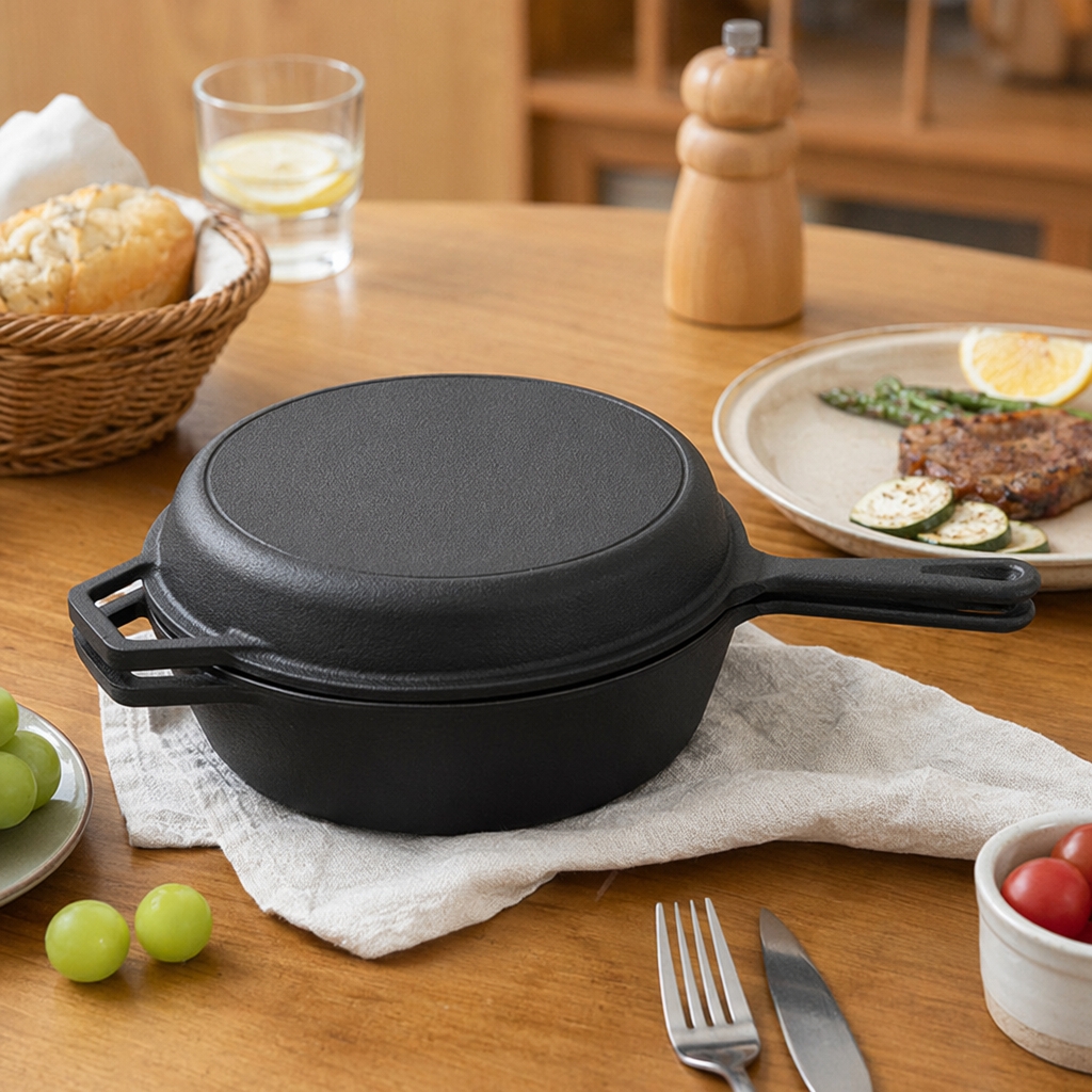 Black cast iron frying pan with lid, 30cm, household uncoated healthy wok and stew pot details Picture