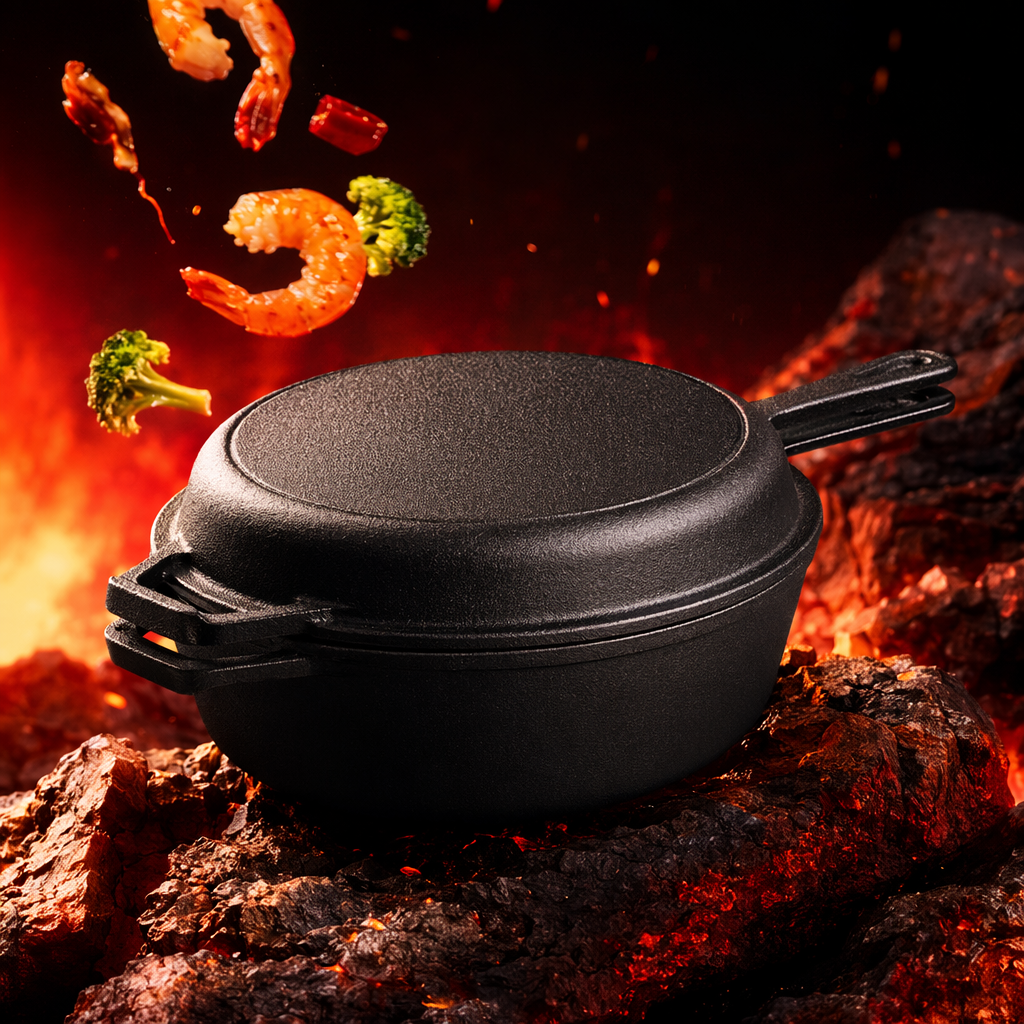Black cast iron frying pan with lid, 30cm, household uncoated healthy wok and stew pot Specification image