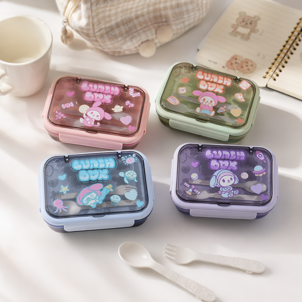 Colorful cartoon children's lunch box, portable sealed and environmentally friendly plastic lunch box details Picture