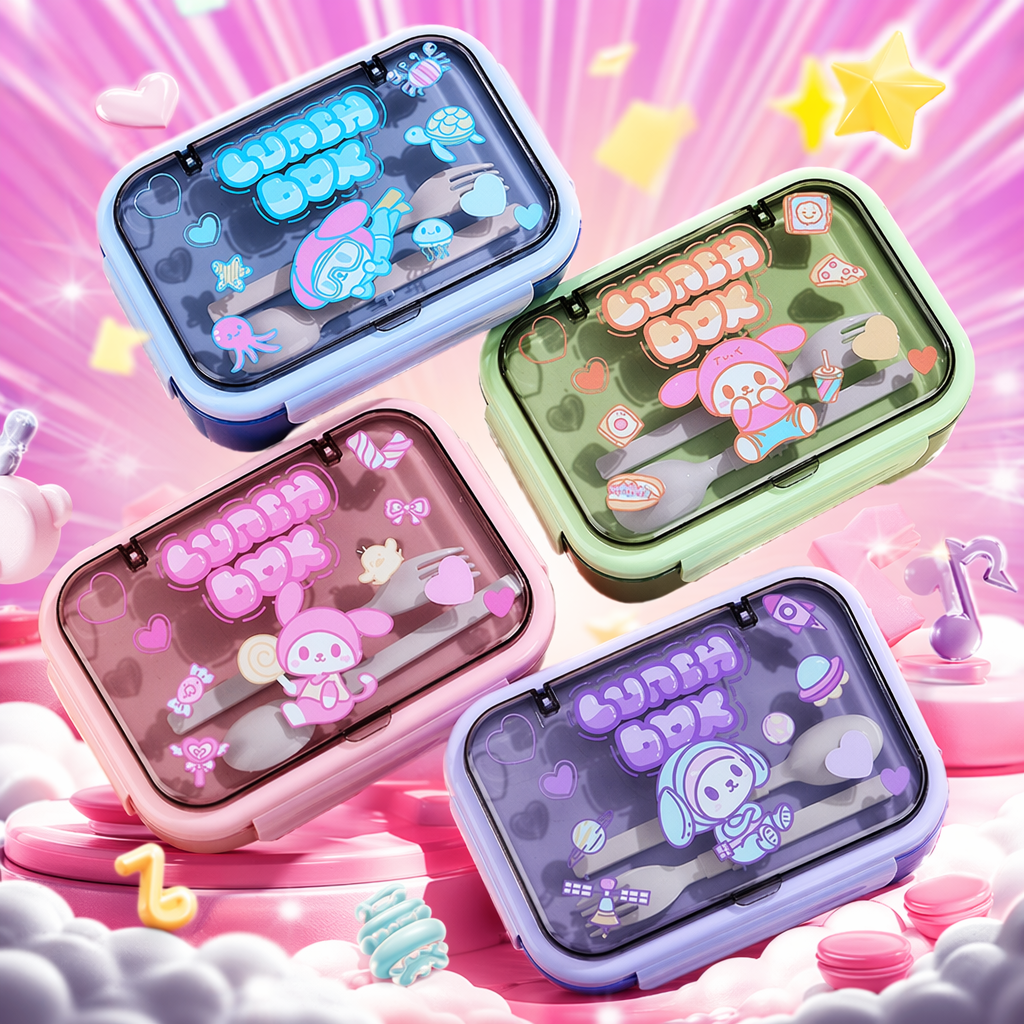 Colorful cartoon children's lunch box, portable sealed and environmentally friendly plastic lunch box Specification image