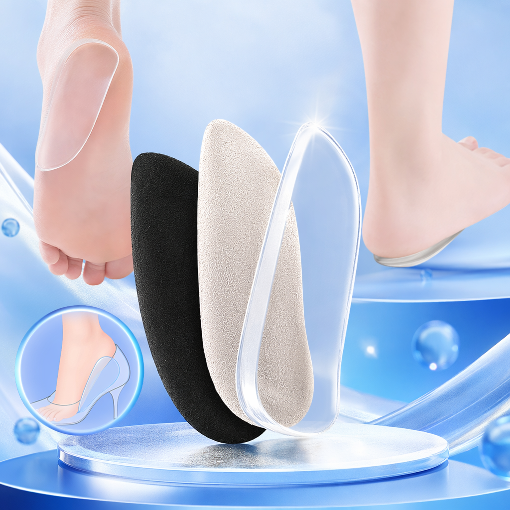 The transparent heel pad is comfortable, stress-relieving and anti-friction. The heel patch is made of silicone material Specification image