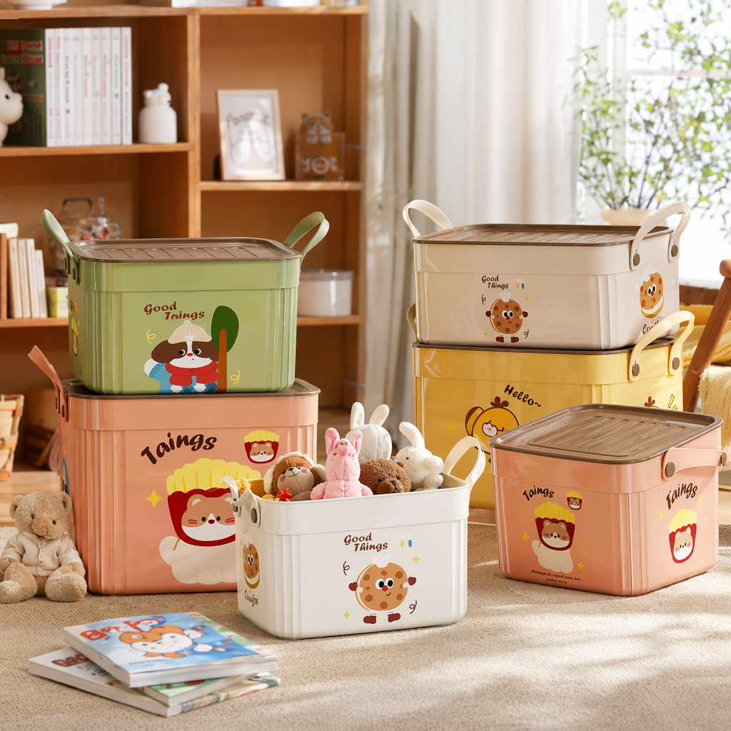 Colorful cartoon storage box, household organizing box, children's toy storage box details Picture