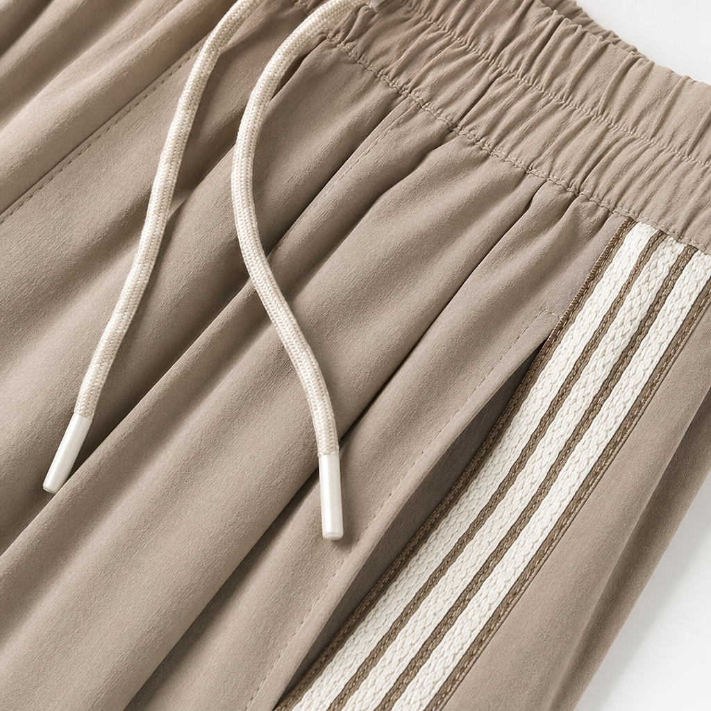 Beige striped high-waisted wide-leg pants with a slimming drape, casual capri pants Application Scenario