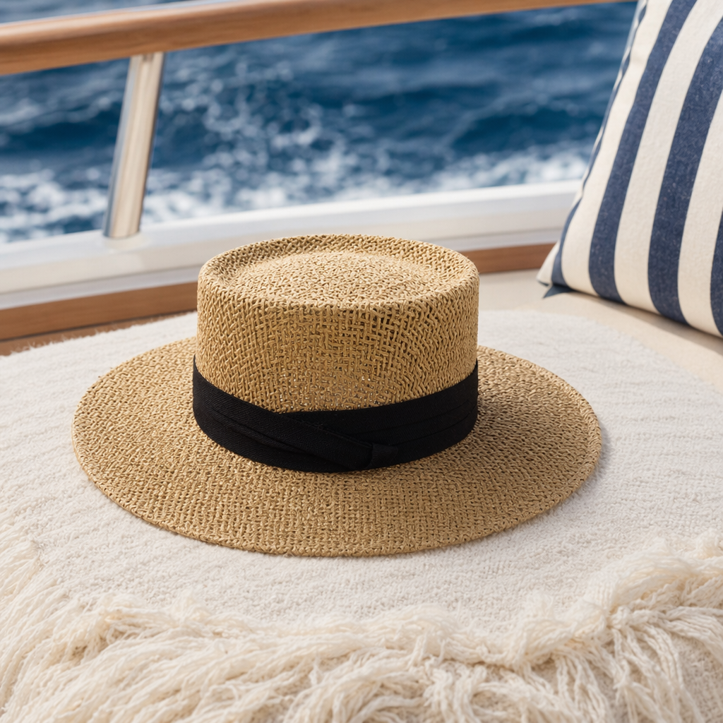 Beige straw woven hat for women's summer sun protection and shade, breathable casual woven fisherman's hat details Picture