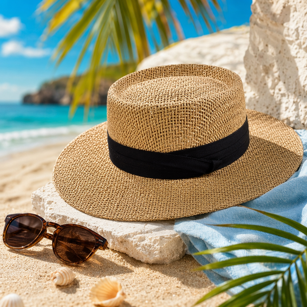 Beige straw woven hat for women's summer sun protection and shade, breathable casual woven fisherman's hat Specification image