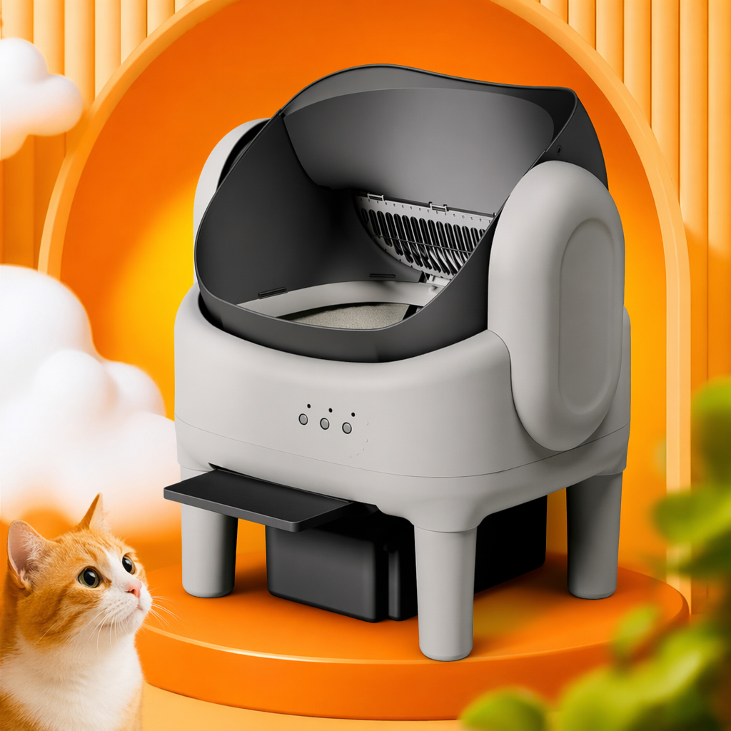 Gray and white striped smart cat litter box, fully automatic deodorizing and silent model Specification image