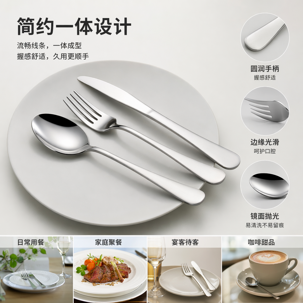 银色刀叉勺套装 不锈钢餐具 便携旅行家用