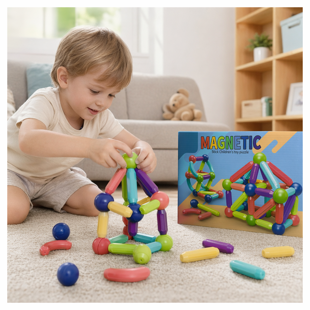 Colorful magnetic stick toy box, made of ABS safety material, 3-12 years old early education and intelligence set details Picture