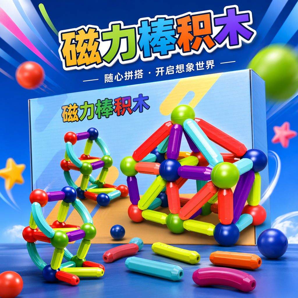 Colorful magnetic stick toy box, made of ABS safety material, 3-12 years old early education and intelligence set Specification image