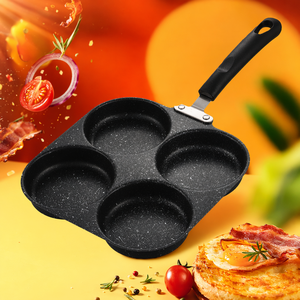 Black four-hole frying pan, household non-stick egg frying pan, multi-functional kitchen cookware Specification image