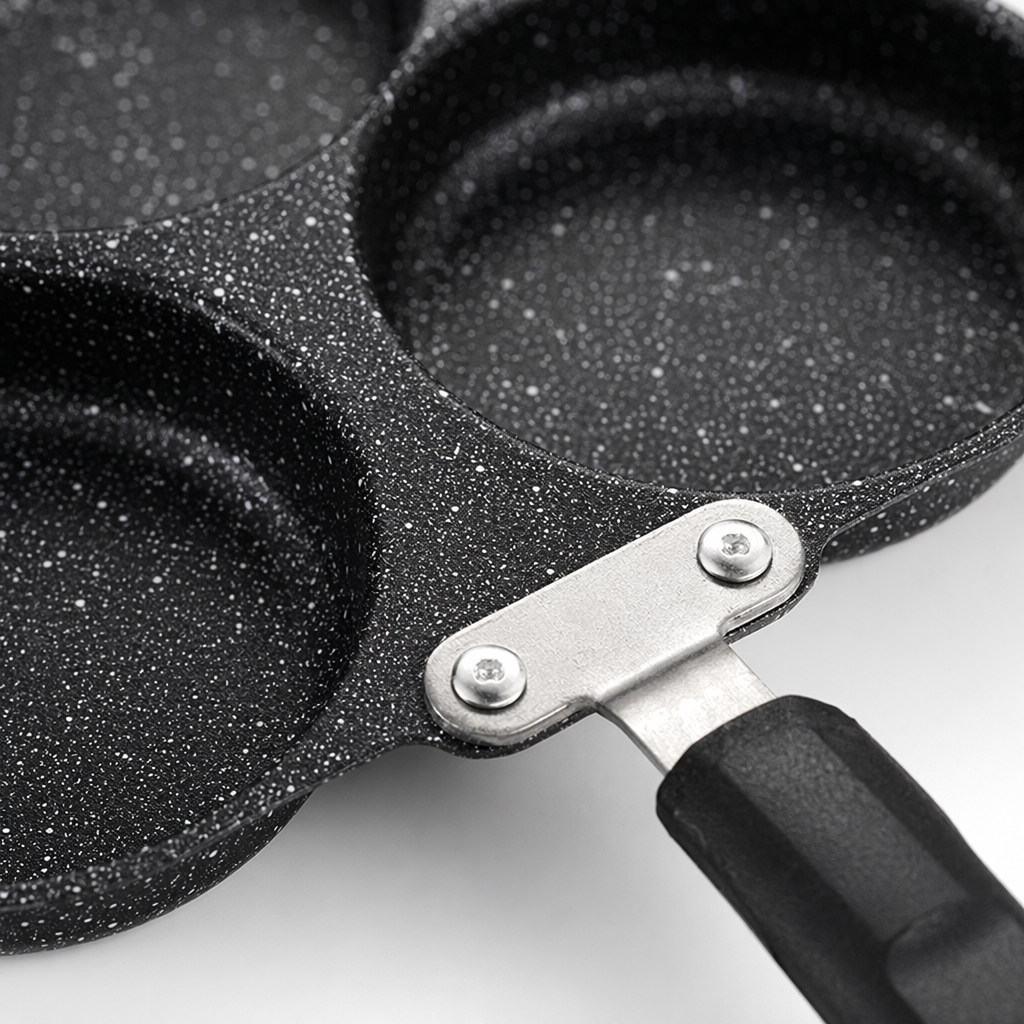 Black four-hole frying pan, household non-stick egg frying pan, multi-functional kitchen cookware Application Scenario