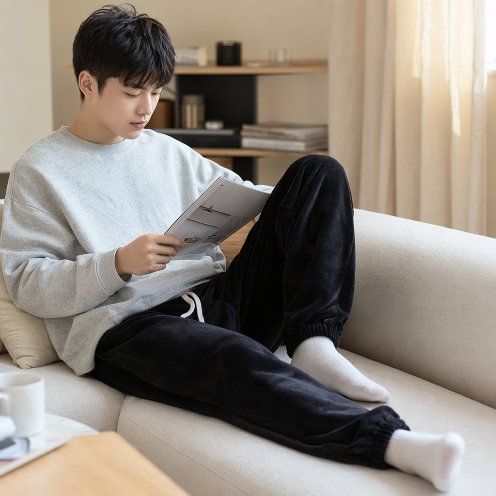 黑色丝绒运动裤产品图
