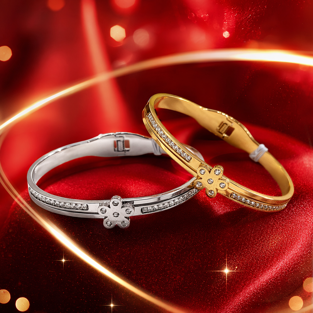 Silver and gold flower diamond-encrusted bracelet, a fashionable and light luxury ladies' jewelry Specification image
