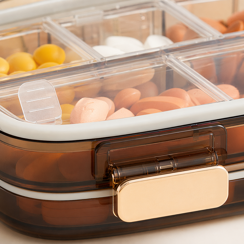 White portable transparent compartments for hand operation medicine box Application Scenario