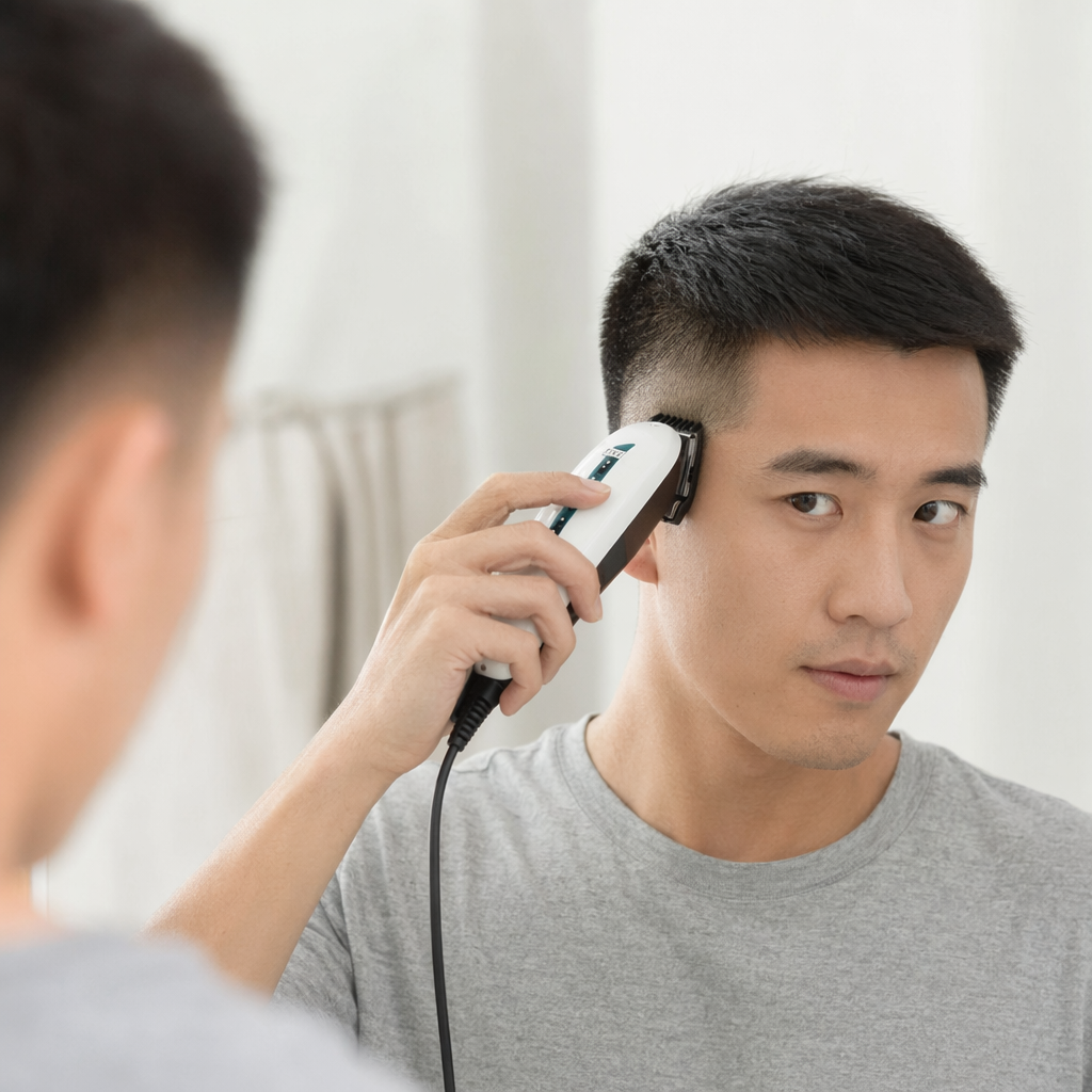 White electric clipper, home silent hair clipper for men, professional trimming, portable and rechargeable details Picture
