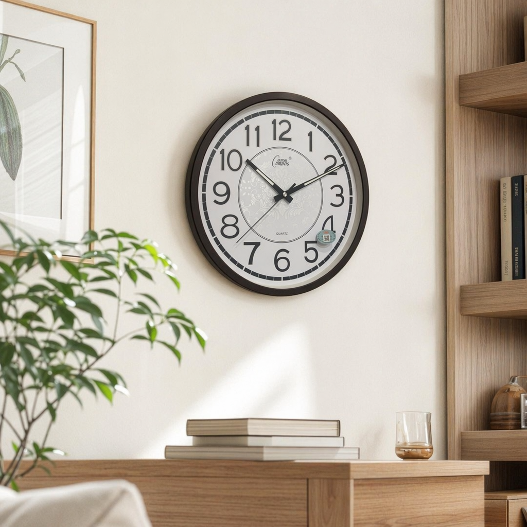 Black-framed wall clock, simple and modern wall-mounted silent quartz clock for living room and bedroom details Picture