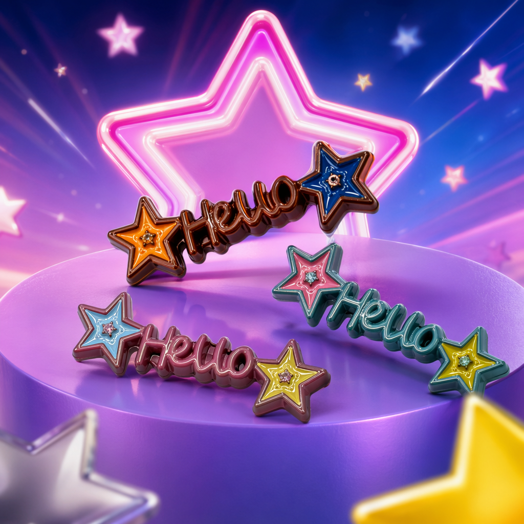 Colorful star Hello word decorative piece, metallic texture creative home decoration Specification image