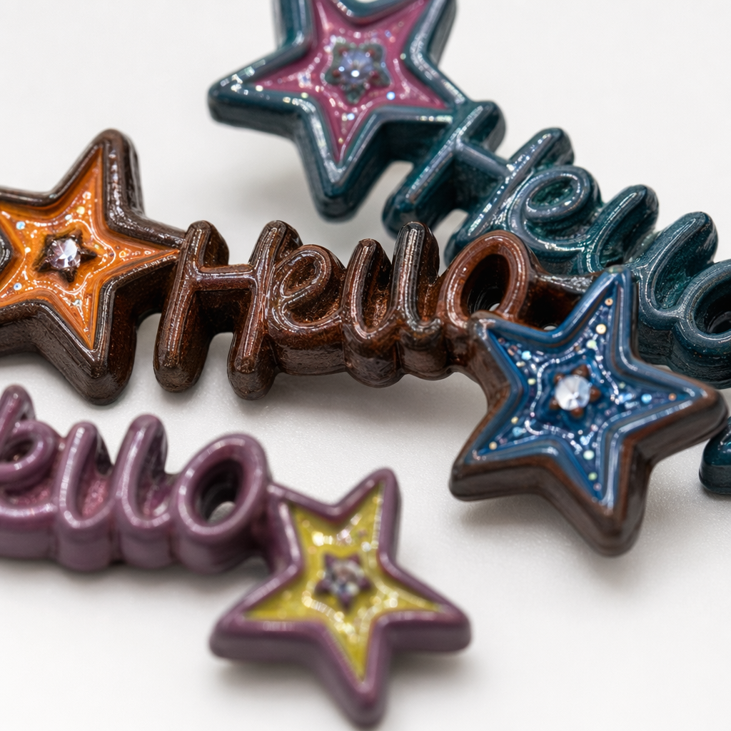Colorful star Hello word decorative piece, metallic texture creative home decoration Application Scenario
