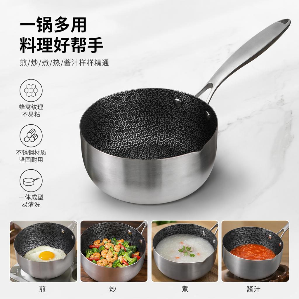 Silver small pot, black honeycomb inner liner frying pan, household non-stick pan
