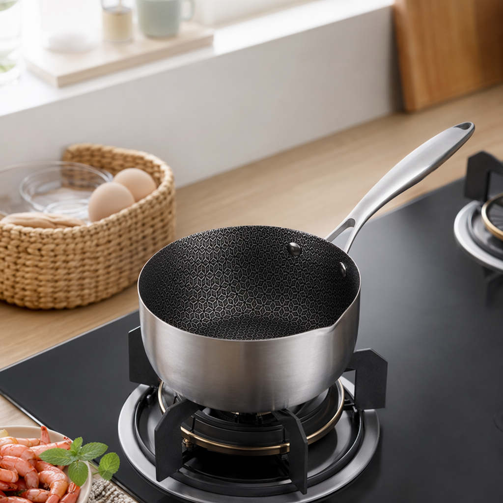 Silver small pot, black honeycomb inner liner frying pan, household non-stick pan details Picture