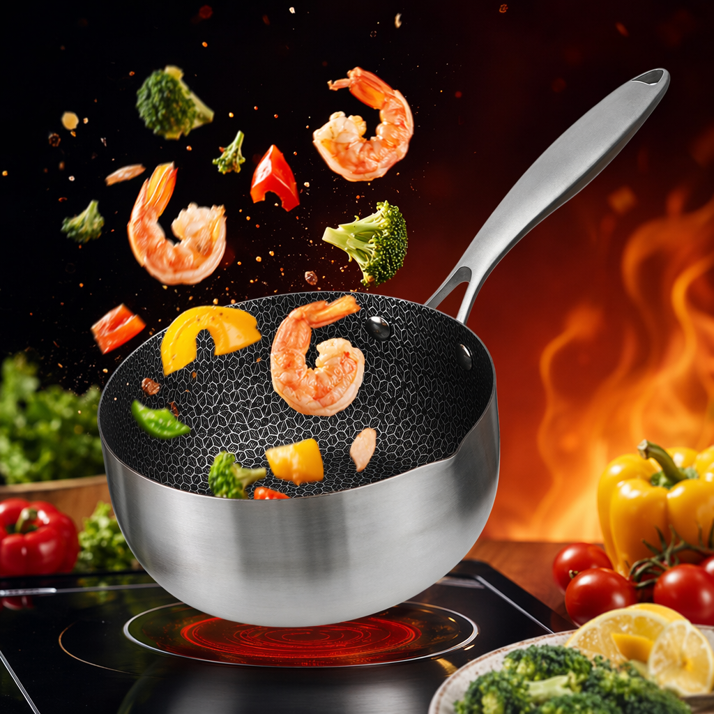 Silver small pot, black honeycomb inner liner frying pan, household non-stick pan Specification image