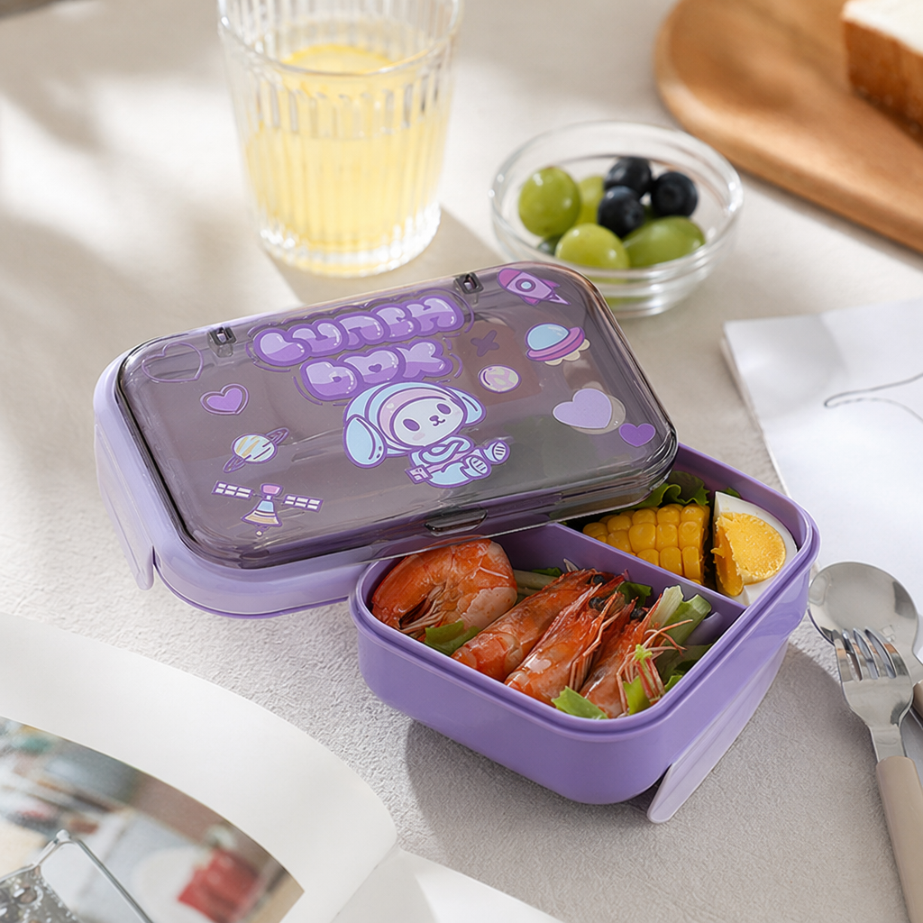 Purple cartoon children's lunch box portable sealed lunch box details Picture